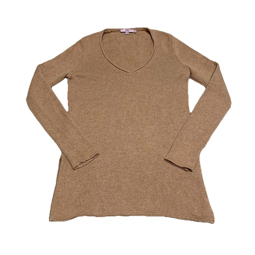 Calypso St Barth 100% Cashmere Sweater Women XS Camel Brown V Neck Knit Pullover